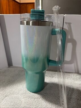 Iridescent Teal Ombre Travel Mug with Handle